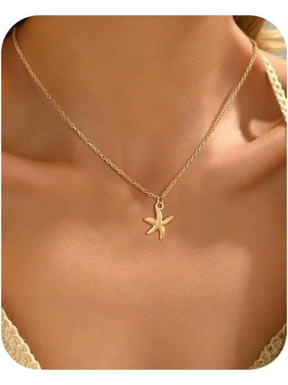 Women's Gold Starfish Shell Layered Conch Pearl Pendant Necklace Non Tarnish